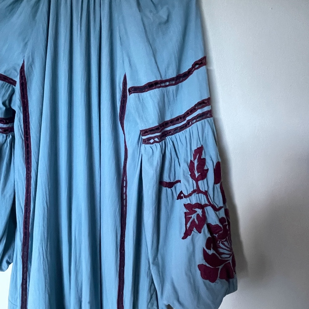 Free People Light Blue Maxi Dress with Burgundy Embroidery - Picture 11 of 17